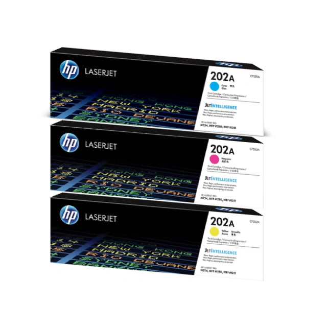 HP 202A Cyan/Magenta/Yellow Standard Yield Toner Cartridge, Pack Of 3 - DealJustDeal