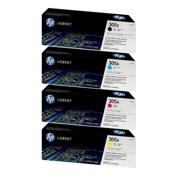 HP 305X Black High Yield, 305A Cyan/Magenta/Yellow Standard Yield Toner Cartridge, Pack Of 4 - DealJustDeal