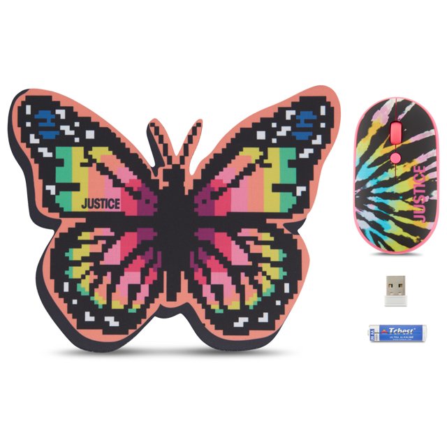 Justice Optical Mouse with Mousepad and Nano USB Receiver, Butterfly shape - DealJustDeal