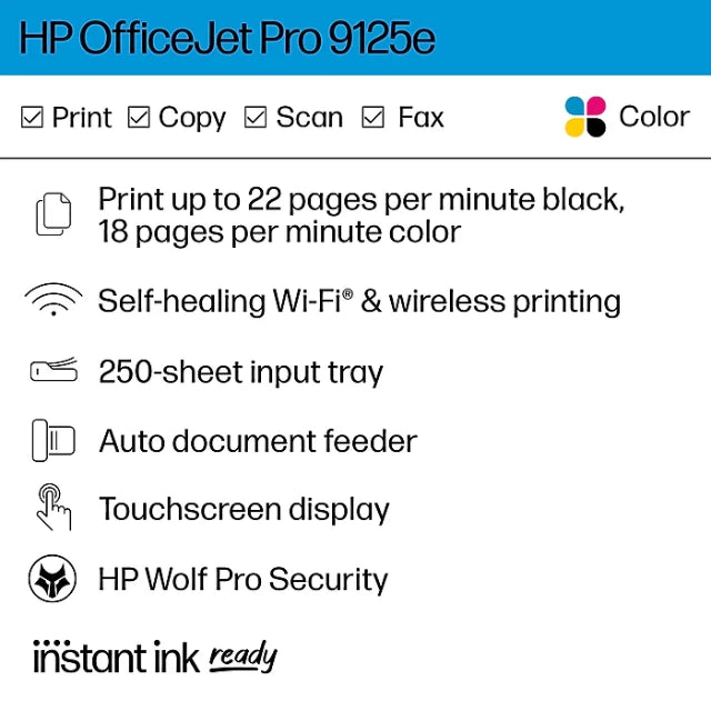 HP OfficeJet Pro 9125e Wireless Color All-In-One Inkjet Printer - DealJustDeal
