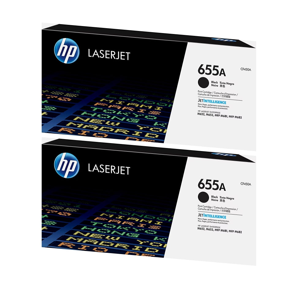 HP 655A Black Standard Yield Toner Cartridge, Prints Up to 12,500 Pages (CF450A), Pack of 2 - DealJustDeal
