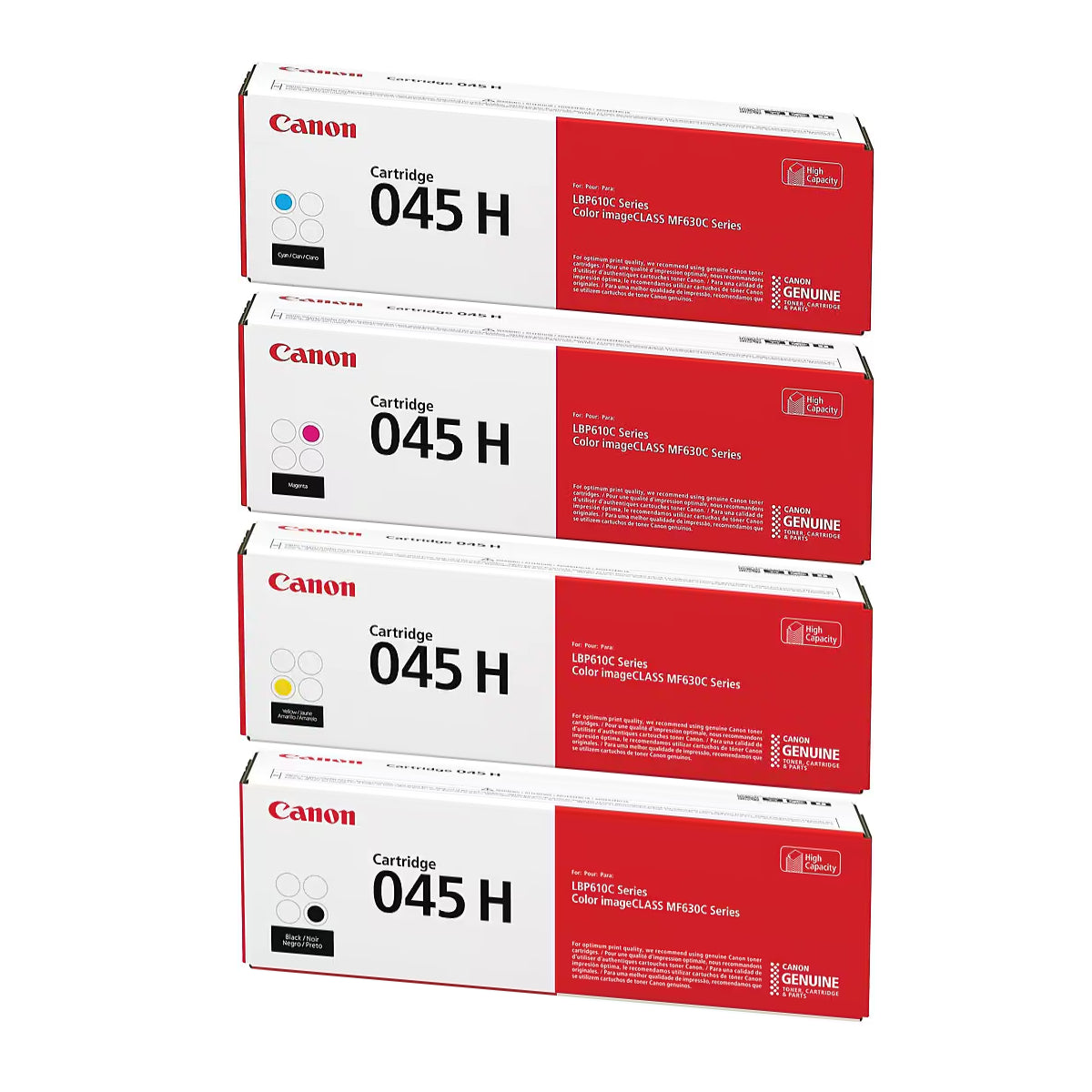 Canon 045 H Black, Cyan, Magenta, Yellow High Yield Toner Cartridges Combo, 4 Packs - DealJustDeal