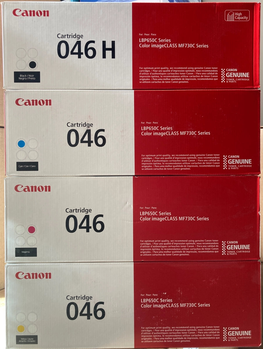 Canon 046 H Black High Yield, 046 Cyan/Magenta/Yellow Standard Yield Toner Cartridge Set, Pack Of 4 - DealJustDeal