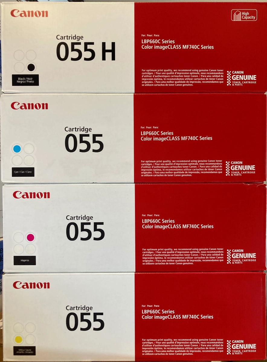 Canon 055 H Black High Yield, 055 Cyan/Magenta/Yellow Standard Yield Toner Cartridge, Pack Of 4 - DealJustDeal