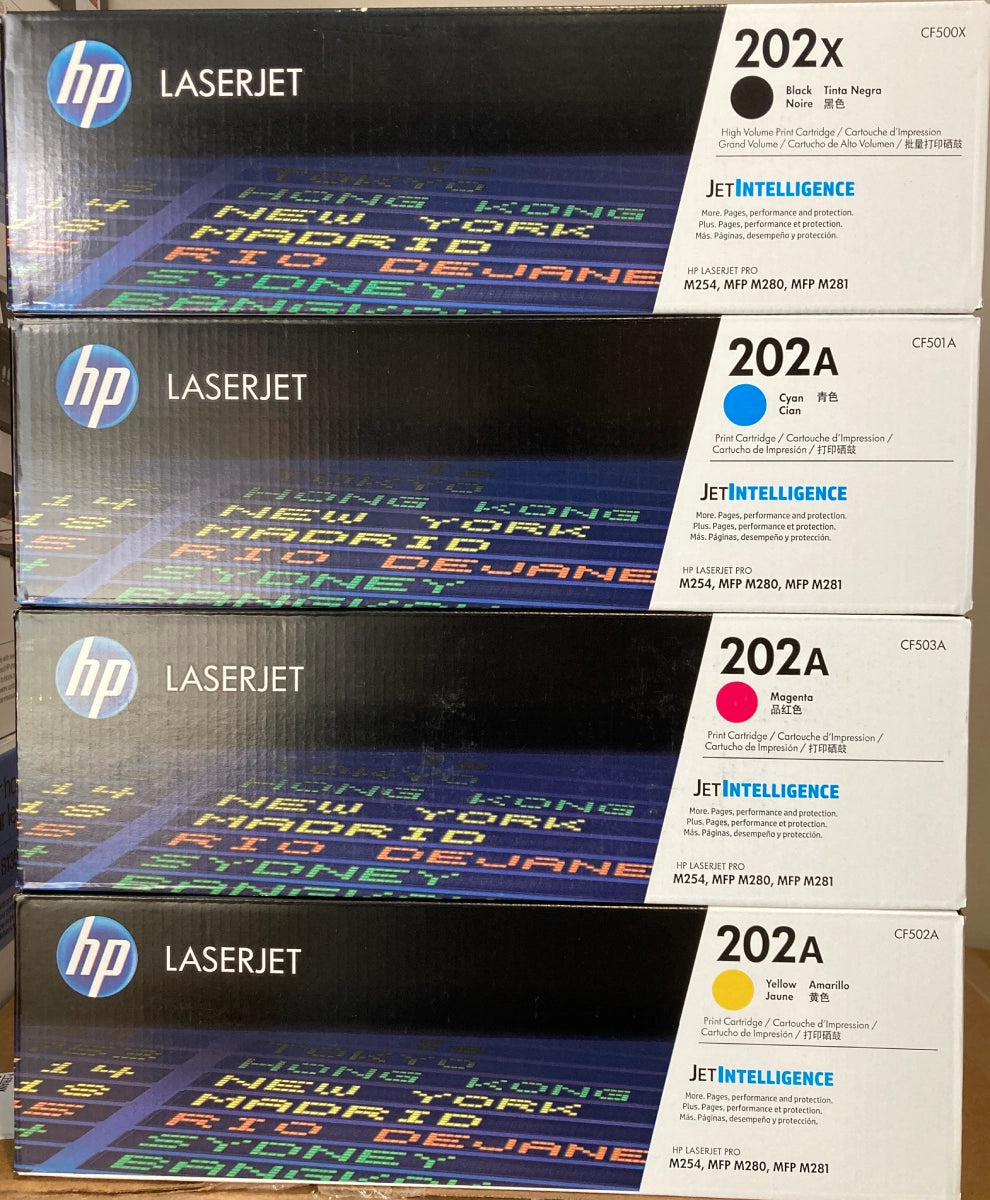 HP 202X Black High Yield, 202A Cyan/Magenta/Yellow Standard Yield Toner Cartridge, Pack Of 4 - DealJustDeal