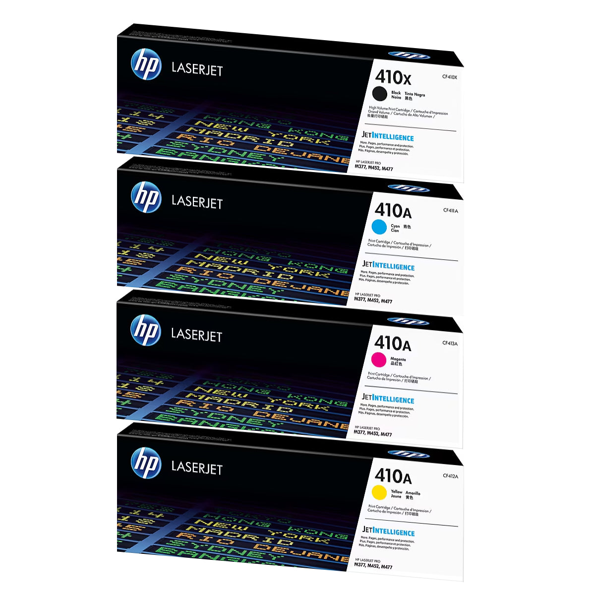 HP 410X Black High Yield, 410A Cyan/Magenta/Yellow Standard Yield Toner Cartridge, Pack Of 4 - DealJustDeal
