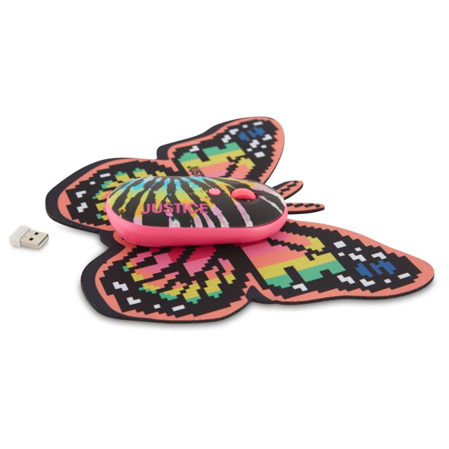 Justice Optical Mouse with Mousepad and Nano USB Receiver, Butterfly shape - DealJustDeal