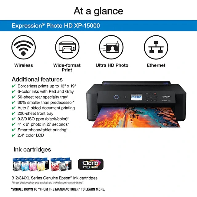Epson Expression Photo XP-15000 Wireless Color Inkjet Printer, Single-Function, Print (9472517) - DealJustDeal