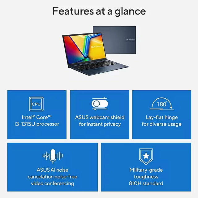 ASUS Vivobook FHD 15.6" Laptop, Intel Core i3-1315U, 8GB RAM, 512GB SSD - DealJustDeal
