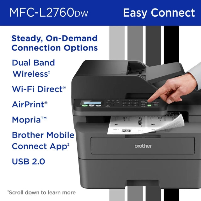 Brother Wireless MFC-L2760DW Compact Monochrome All-in-One Laser Printer - DealJustDeal
