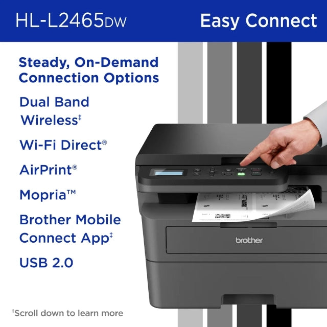 Brother Wireless HL-L2465DW Compact Monochrome Multi-Function Laser Printer with Print, Copy and Scan, Duplex and Mobile Printing - DealJustDeal
