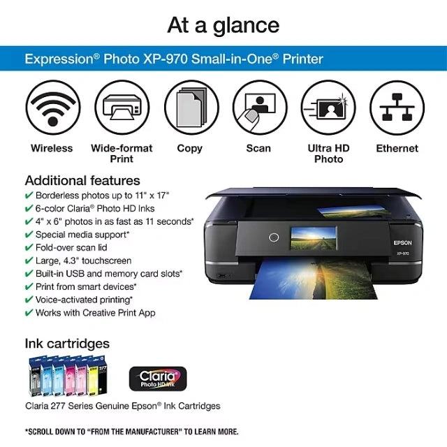 Epson Expression Photo XP-970 Wireless Color Inkjet Printer, All-In-One, Print, Scan, Copy (9472534) - DealJustDeal