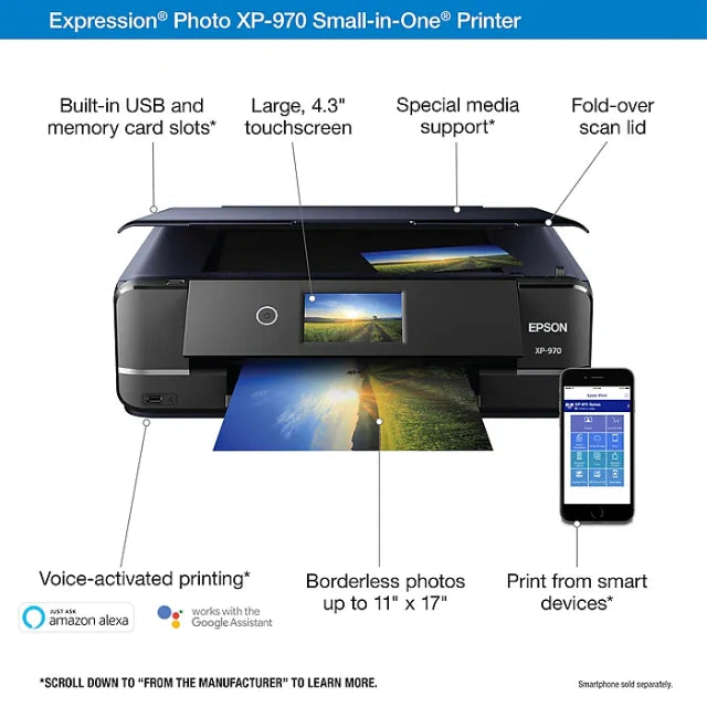 Epson Expression Photo XP-970 Wireless Color Inkjet Printer, All-In-One, Print, Scan, Copy (9472534) - DealJustDeal