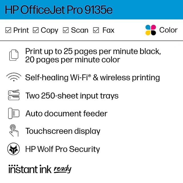 HP OfficeJet Pro 9135e Wireless Color All-In-One Printer, 3 Months FREE Ink (404M0A) - DealJustDeal