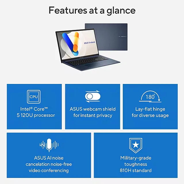 ASUS Vivobook 17 FHD 17.3" Laptop, Intel Core 5 120U, 16GB RAM, 512GB SSD, Backlit Keyboard - DealJustDeal