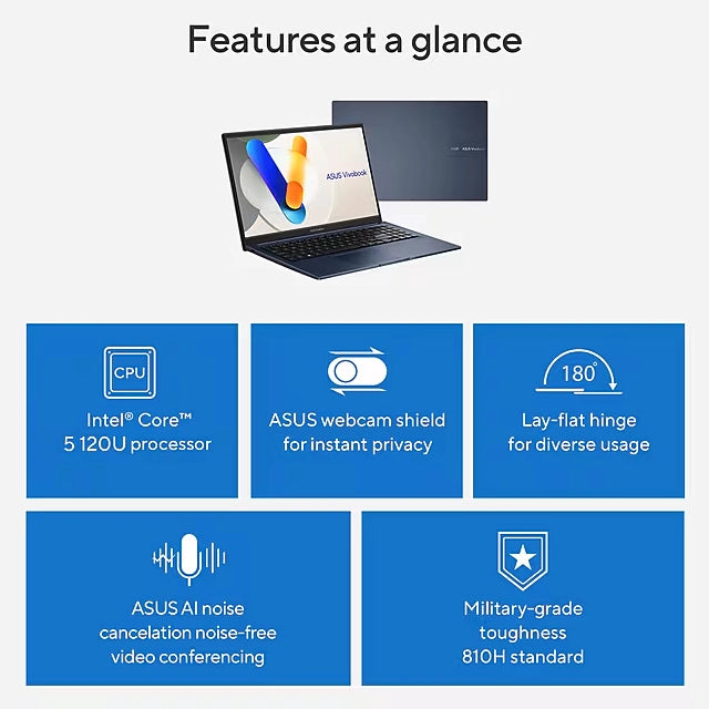 ASUS Vivobook 15 FHD 15.6" Laptop, Intel Core 5 120U, 16GB RAM, 512 GB SSD, Backlit Keyboard - DealJustDeal