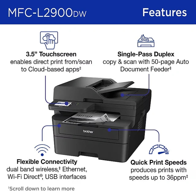 Brother MFC-L2900DW Laser Printer, All-In-One, Print, Scan, Copy, Fax - DealJustDeal