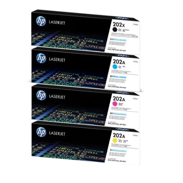 HP 202X Black High Yield, 202A Cyan/Magenta/Yellow Standard Yield Toner Cartridge, Pack Of 4 - DealJustDeal
