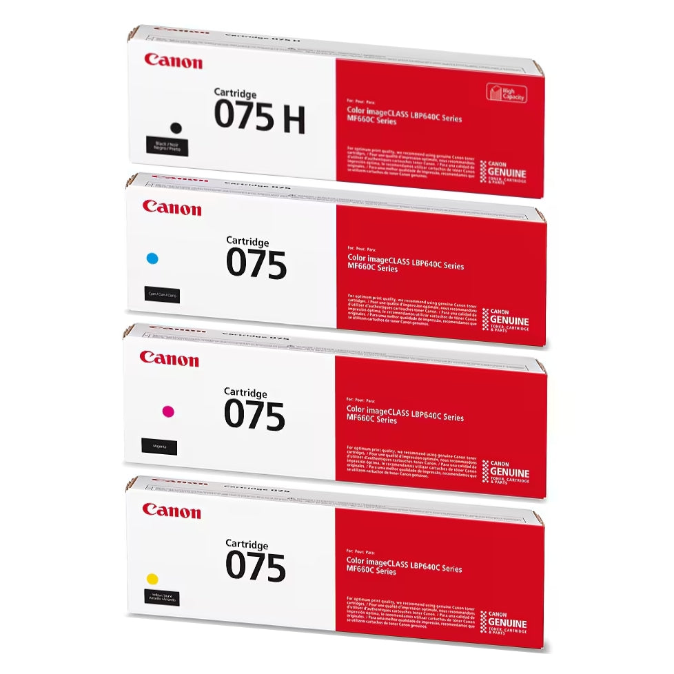 Canon 075 H Black High Yield, 075 Cyan/Magenta/Yellow Standard Yield Toner Cartridge, Pack Of 4 - DealJustDeal