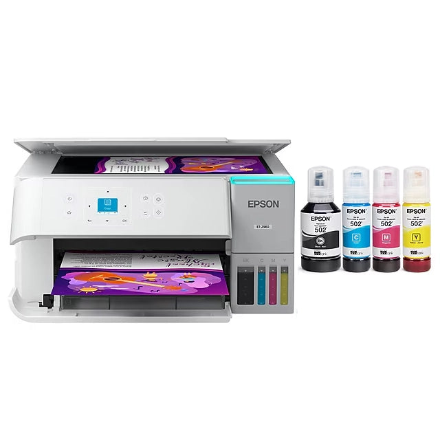 Epson EcoTank ET-2980 Wireless All-in-One Color Supertank Printer, White (C11CL41202)