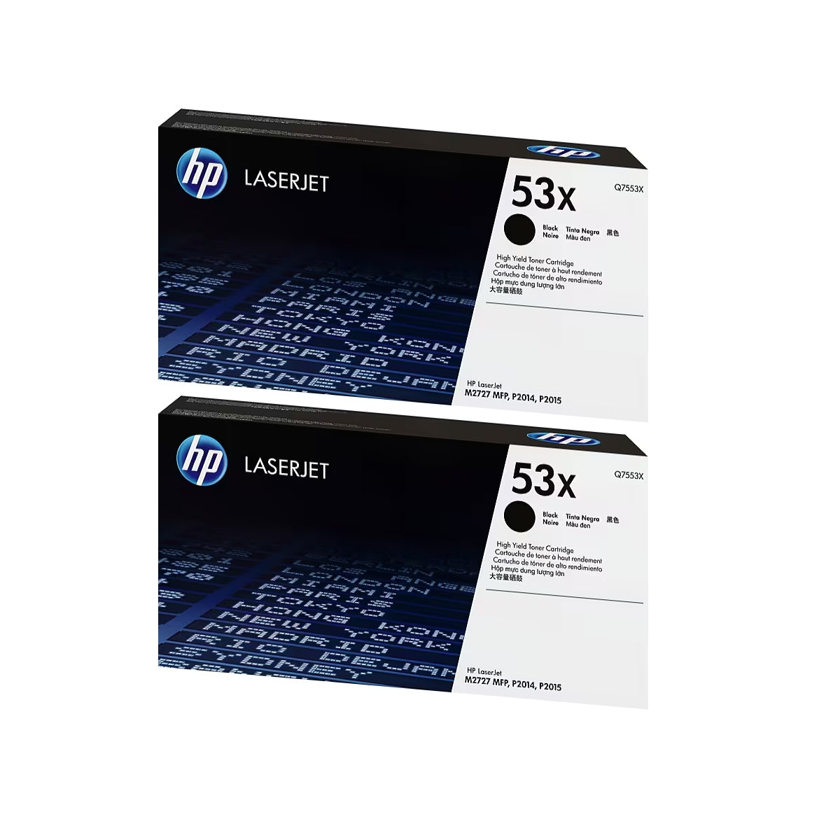 HP 53X Black High Yield Toner Cartridge, Prints Up to 7,000 Pages (Q7553X), Pack of 2