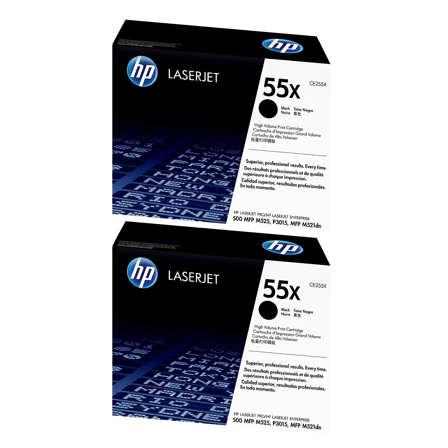 HP 55X Black High Yield Toner Cartridge, Prints Up to 12,500 Pages (CE255X), Pack of 2
