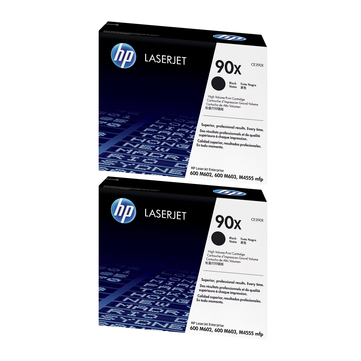 HP 90X Black High Yield Toner Cartridge, Prints Up to 24,000 Pages (CE390X), Pack of 2