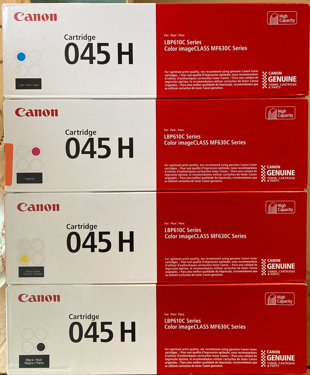 Canon 045 H Black, Cyan, Magenta, Yellow High Yield Toner Cartridges Combo, 4 Packs - DealJustDeal