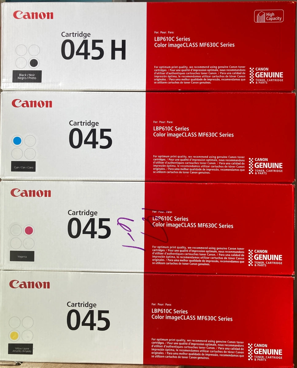 Canon 045 H Black High Yield, 045 Cyan/Magenta/Yellow Standard Yield Toner Cartridge, Pack Of 4 - DealJustDeal
