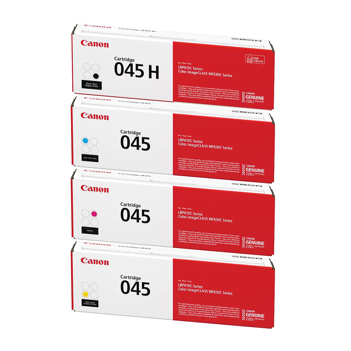 Canon 045 H Black High Yield, 045 Cyan/Magenta/Yellow Standard Yield Toner Cartridge, Pack Of 4 - DealJustDeal
