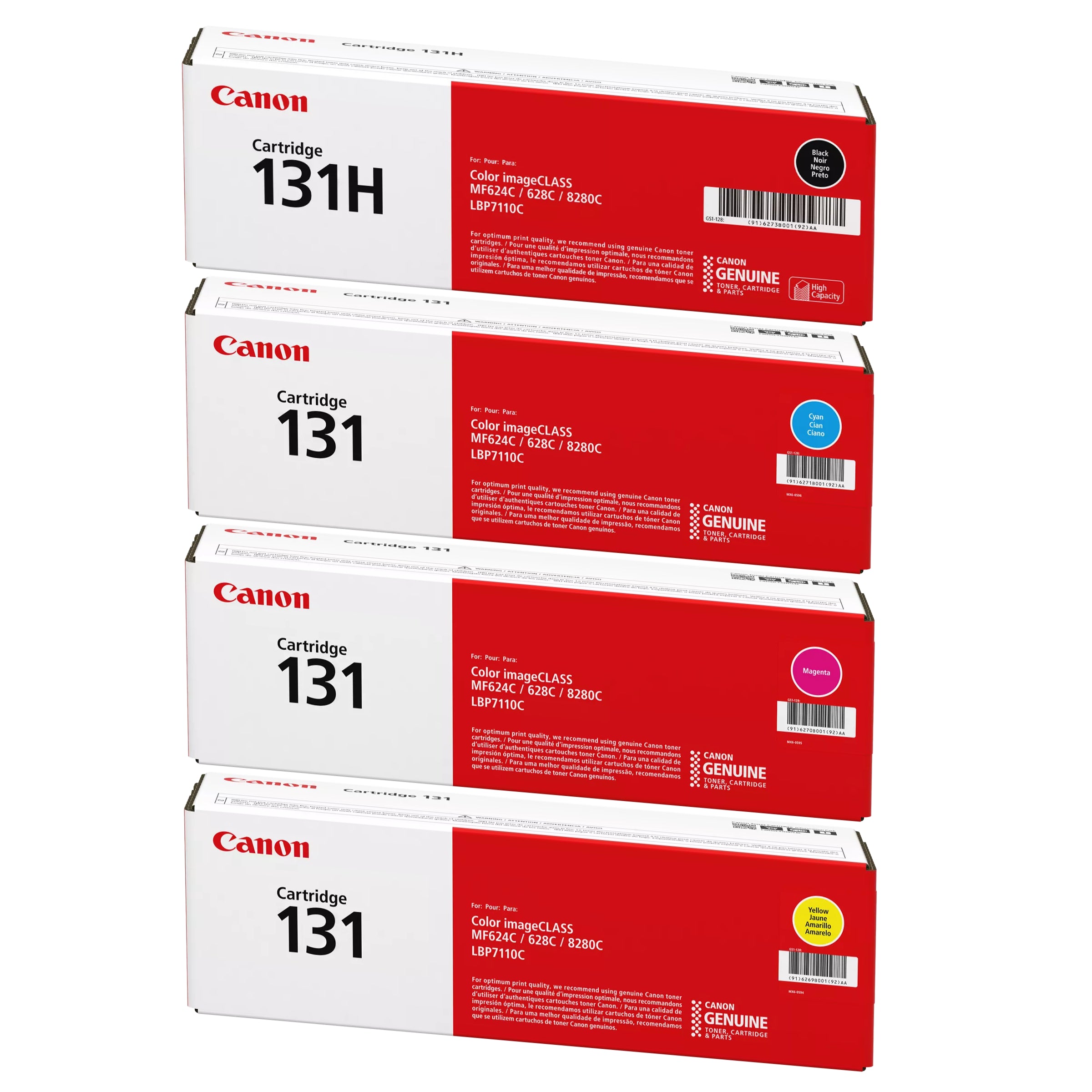 Canon 131 H Black High Yield, 131 Cyan/Magenta/Yellow Standard Yield Toner Cartridge, 4/Pack - DealJustDeal