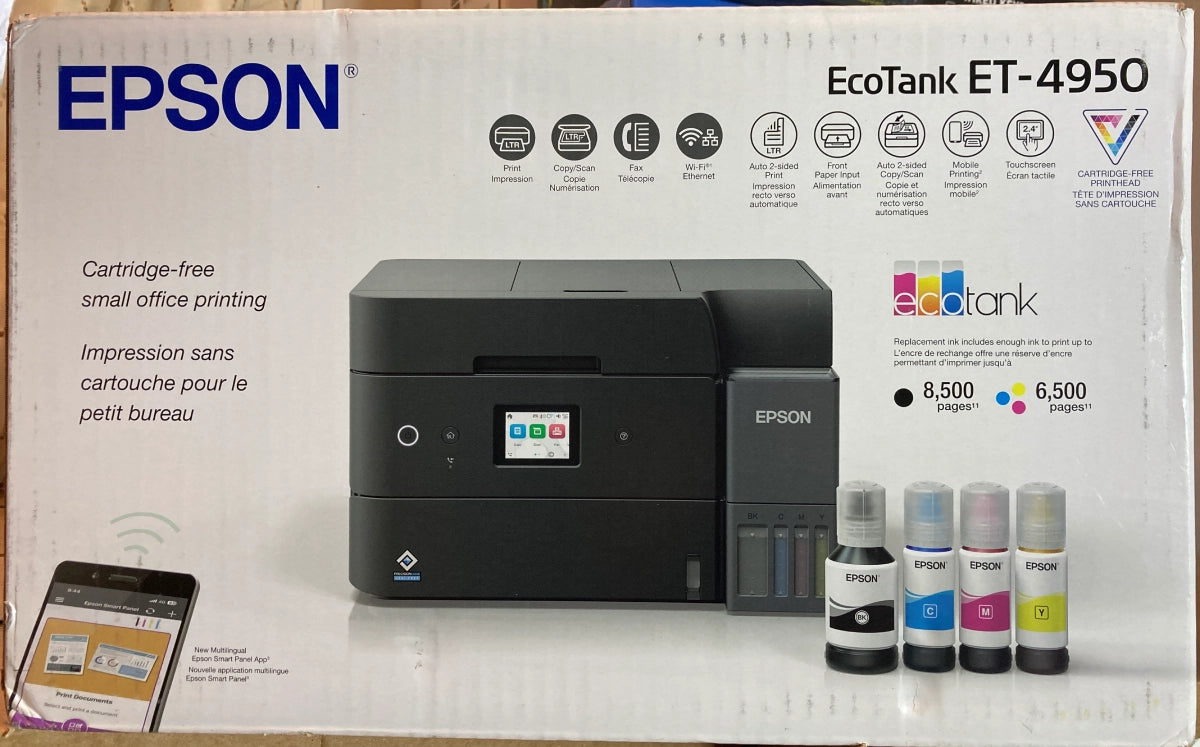 Epson EcoTank ET-4950 Wireless All-in-One Color Supertank Printer, Black (C11CL40201) - DealJustDeal
