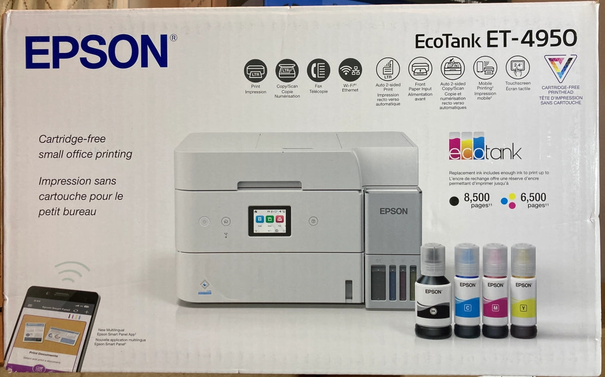 Epson EcoTank ET-4950 Wireless All-in-One Color Supertank Printer, White (C11CL40202) - DealJustDeal