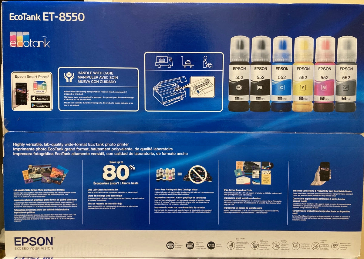 Epson EcoTank Photo ET-8550 Wireless Wide Format Color All-In-One Inkjet Printer (C11CJ21201) - DealJustDeal