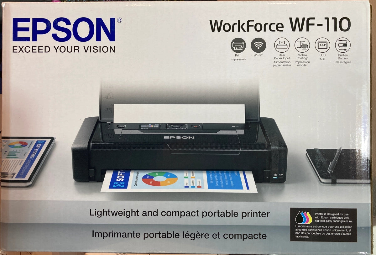 Portable Epson WorkForce WF-110 Wireless Color Inkjet Printer, Single-Function, Print (9472520) - DealJustDeal