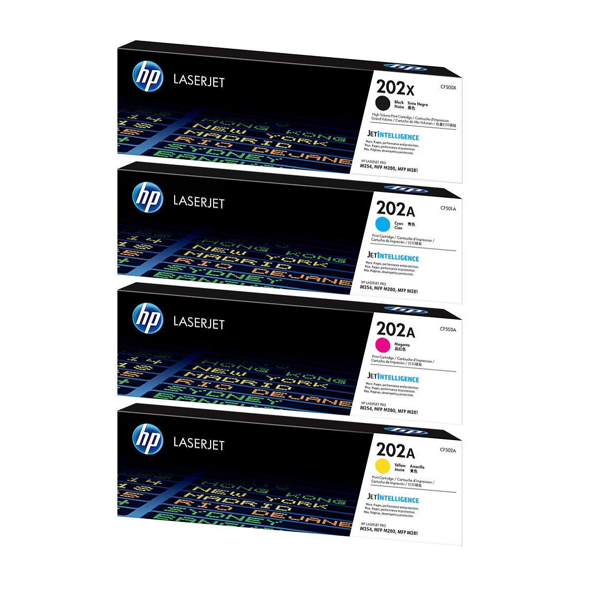 HP 202X Black High Yield, 202A Cyan/Magenta/Yellow Standard Yield Toner Cartridge, Pack Of 4 - DealJustDeal