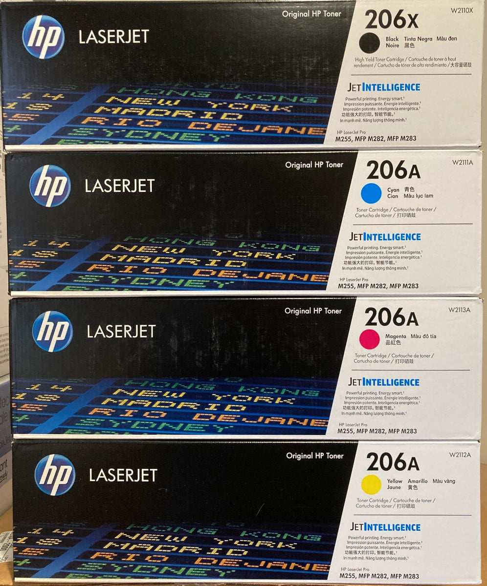 HP 206X Black High Yield, 206A Cyan/Magenta/Yellow Standard Yield Toner Cartridge, Pack Of 4 - DealJustDeal