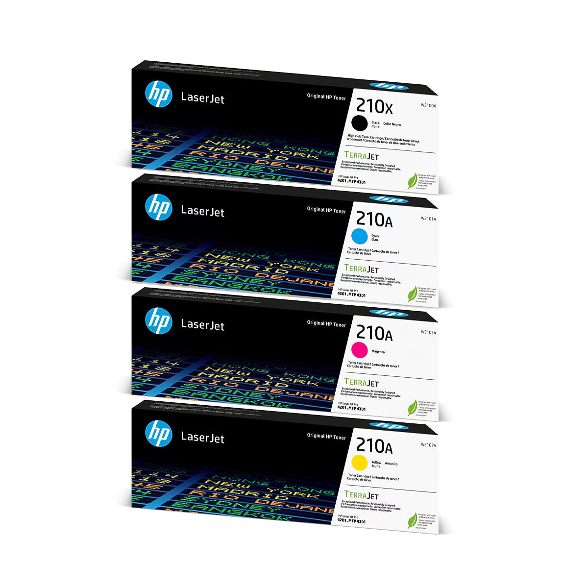 HP 210X Black High Yield, 210A Cyan/Magenta/Yellow Standard Yield Toner Cartridge, Pack Of 4 - DealJustDeal