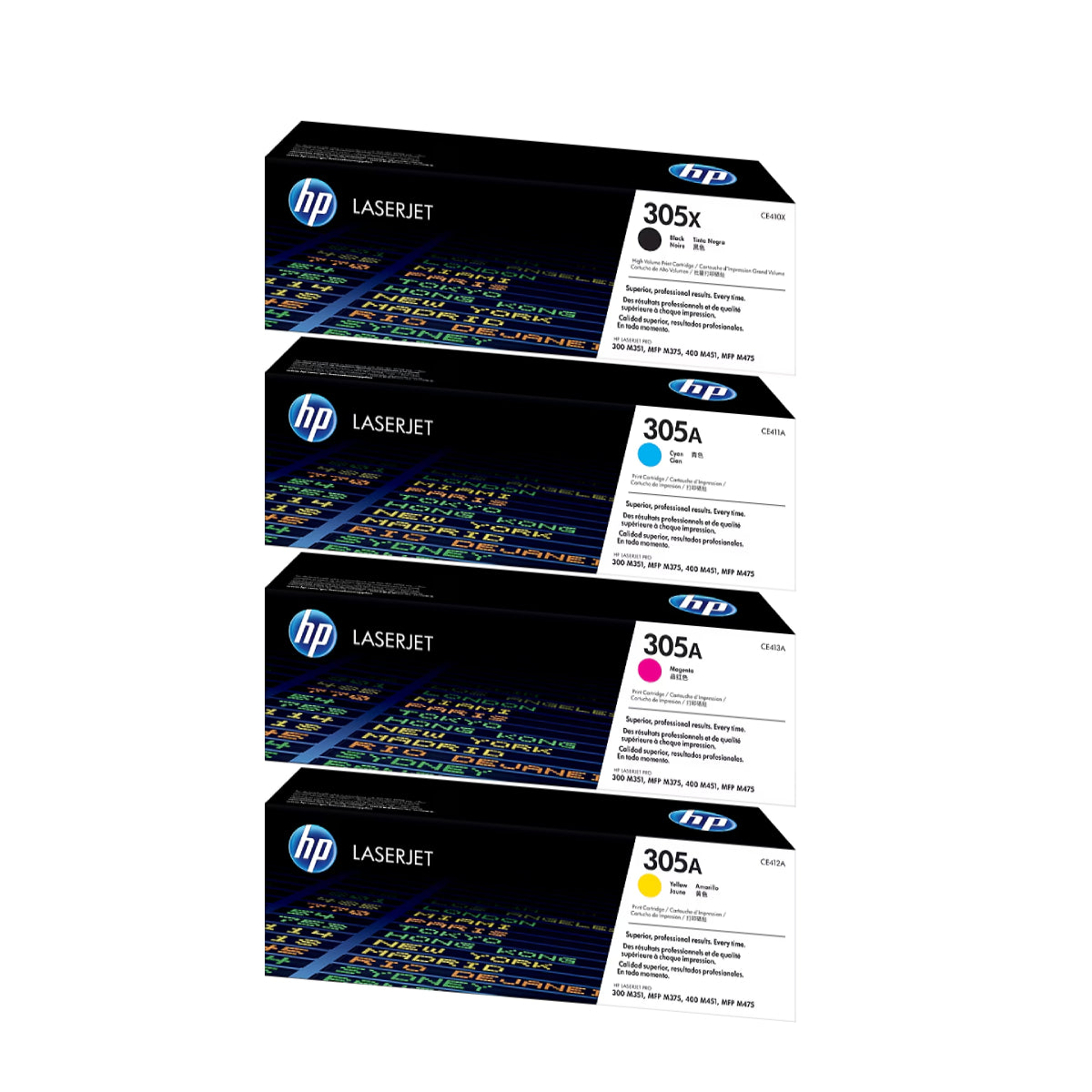 HP 305X Black High Yield, 305A Cyan/Magenta/Yellow Standard Yield Toner Cartridge, Pack Of 4 - DealJustDeal