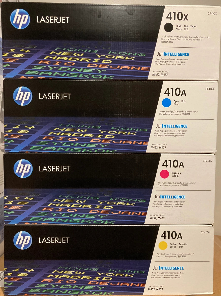 HP 410X Black High Yield, 410A Cyan/Magenta/Yellow Standard Yield Toner Cartridge, Pack Of 4 - DealJustDeal