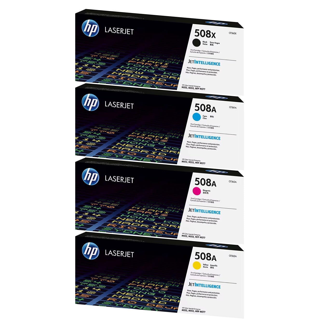 HP 508X Black High Yield, 508A Cyan/Magenta/Yellow Standard Yield Toner Cartridge, Pack Of 4 - DealJustDeal