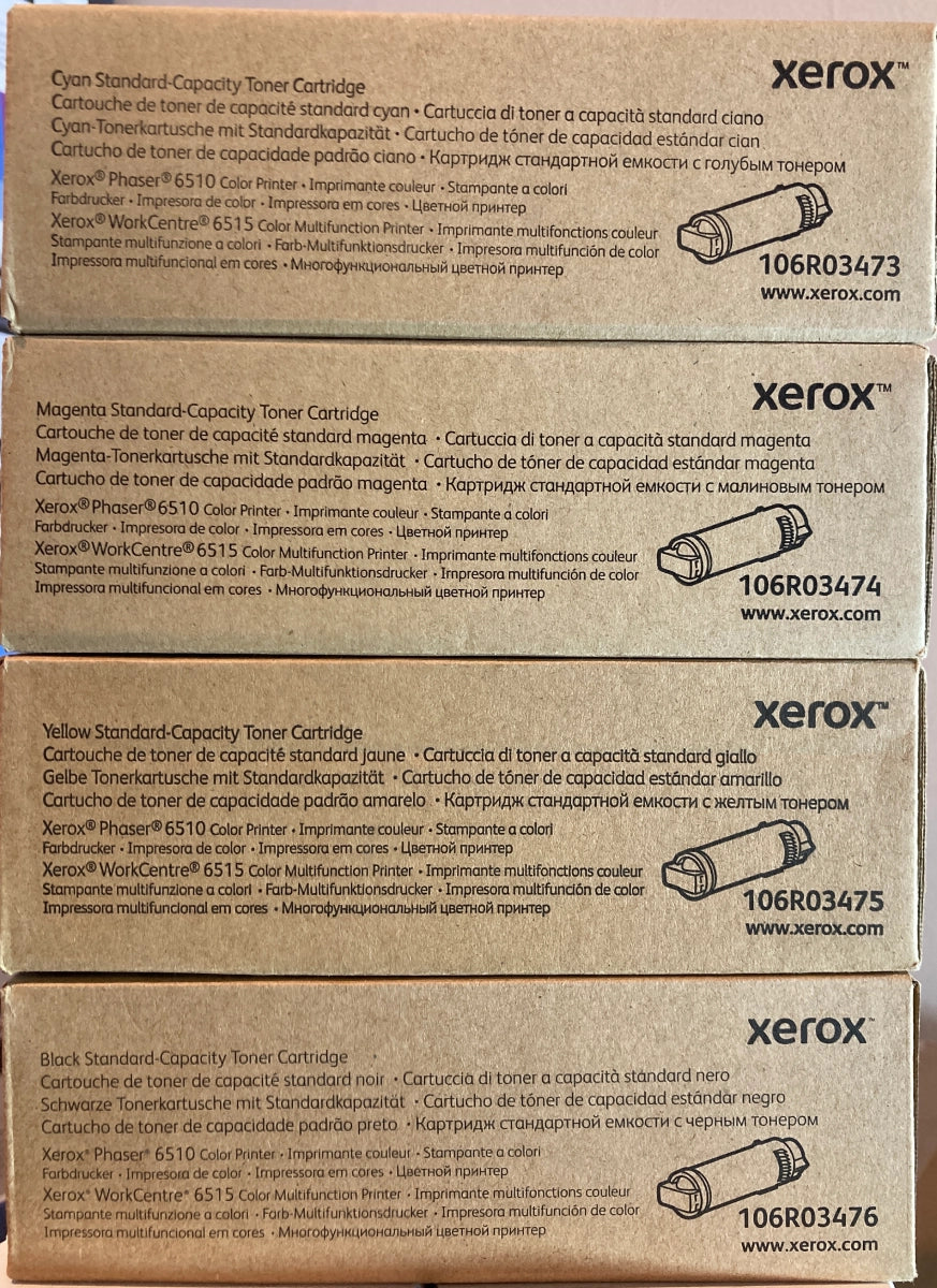 Xerox 106R03476, 106R03473, 106R03474, 106R03475 Black/Cyan/Magenta/Yellow Standard Yield Toner Cartridge Set, Pack Of 4 - DealJustDeal