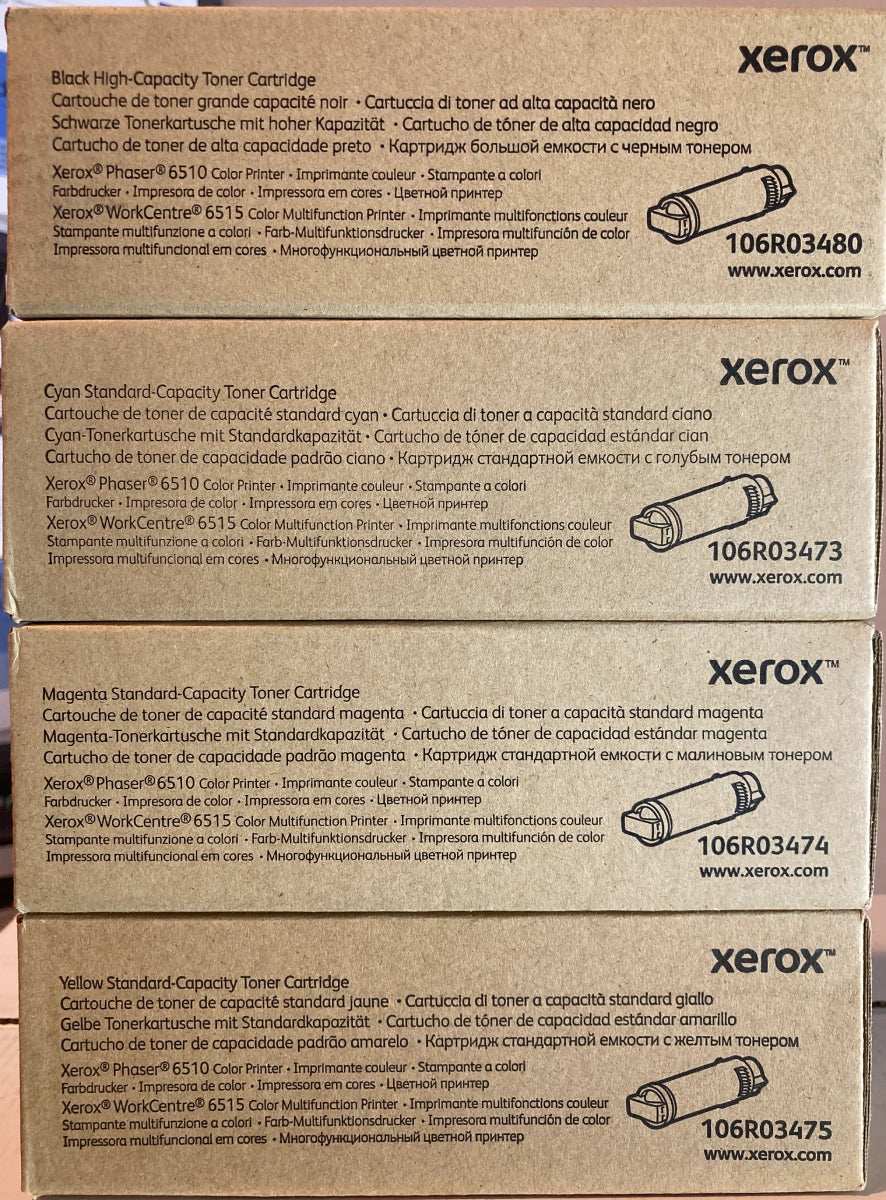 Xerox 106R03480 Black High Yield, 106R03473, 106R03474, 106R03475 Cyan/Magenta/Yellow Standard Yield Toner Cartridge Set, Pack Of 4 - DealJustDeal