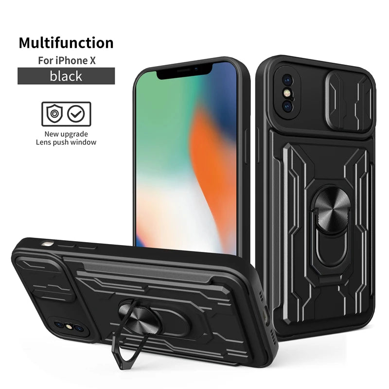 Card Slot Kickstand Magnetic Ring Shockproof Armor iPhone Case - DealJustDeal