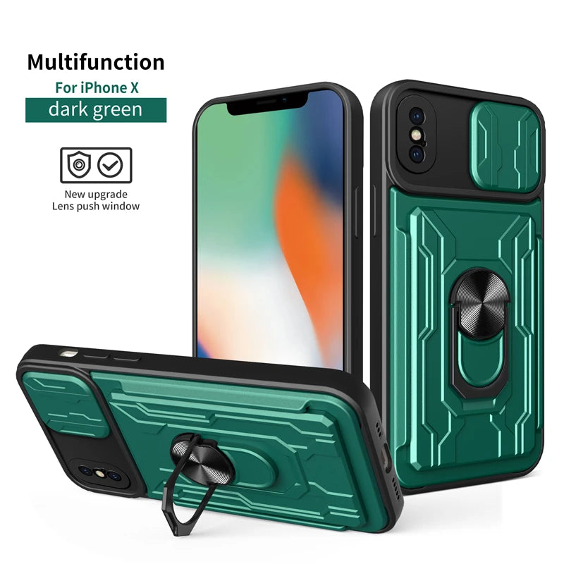 Card Slot Kickstand Magnetic Ring Shockproof Armor iPhone Case - DealJustDeal