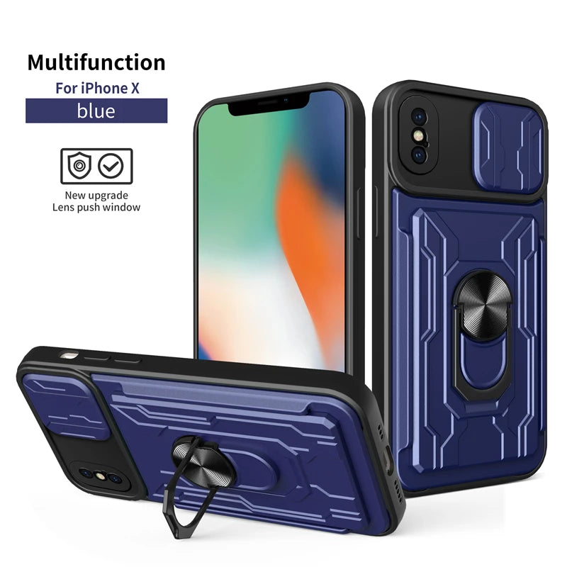 Card Slot Kickstand Magnetic Ring Shockproof Armor iPhone Case - DealJustDeal