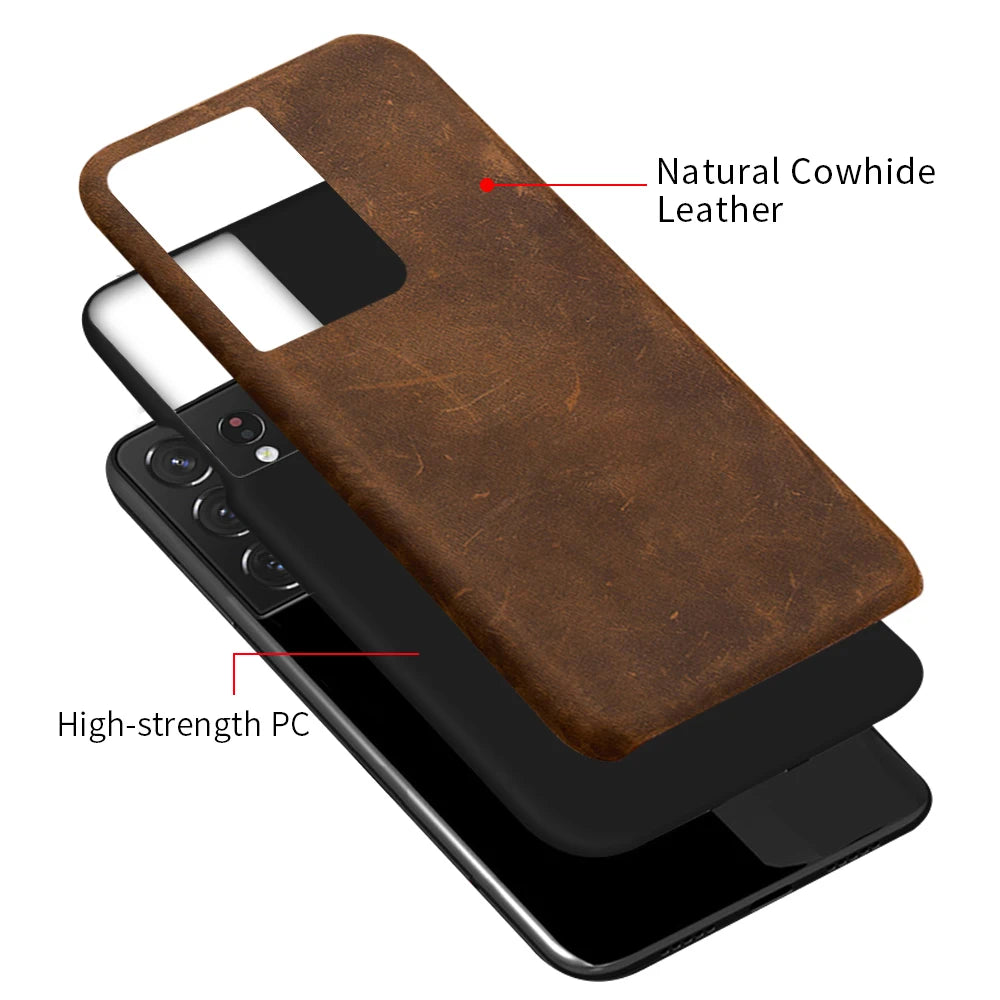 Cowhide Genuine PULL-UP Leather Galaxy S Case - DealJustDeal