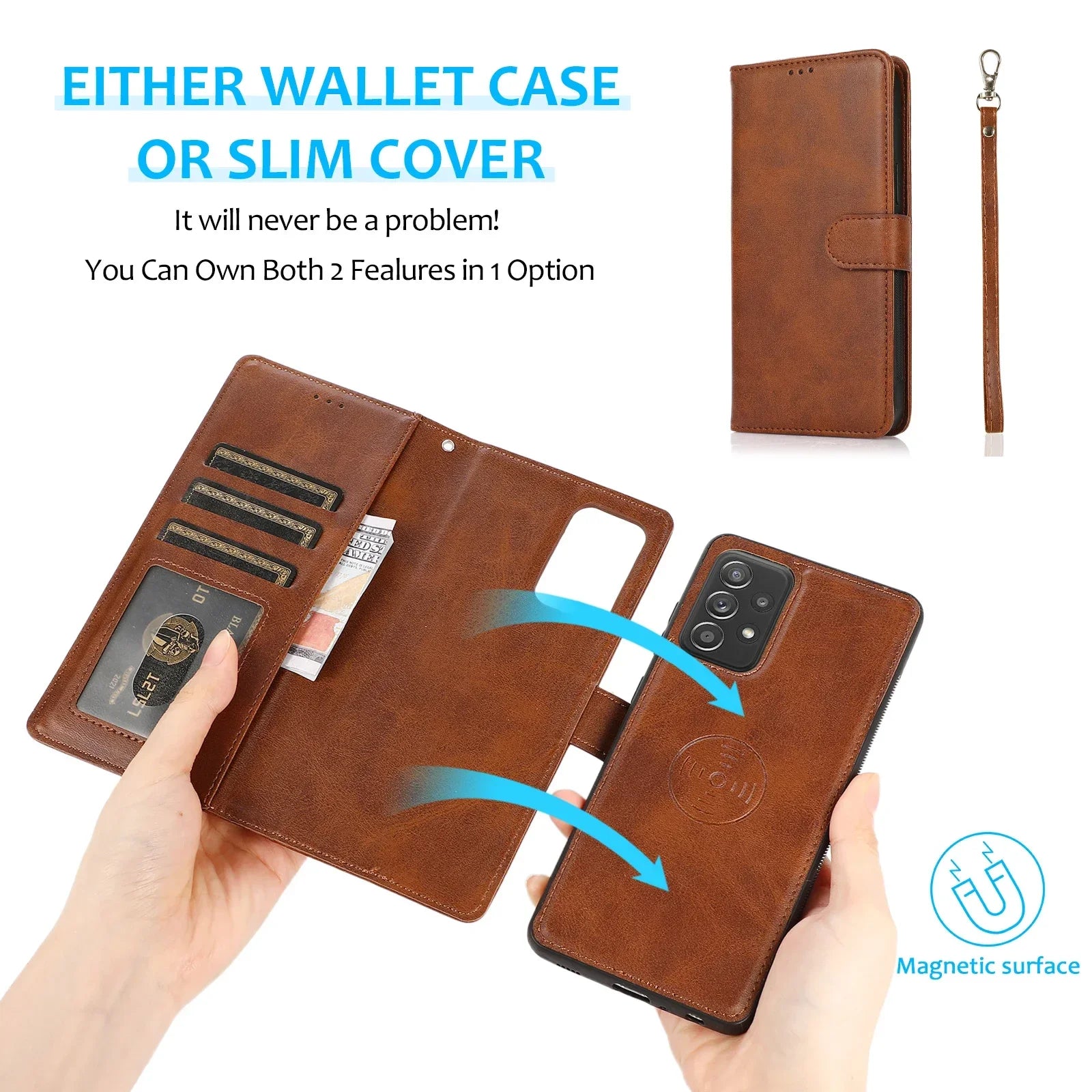 2 IN 1 Magnetic Wallet Leather Galaxy A, Note and S Case - DealJustDeal