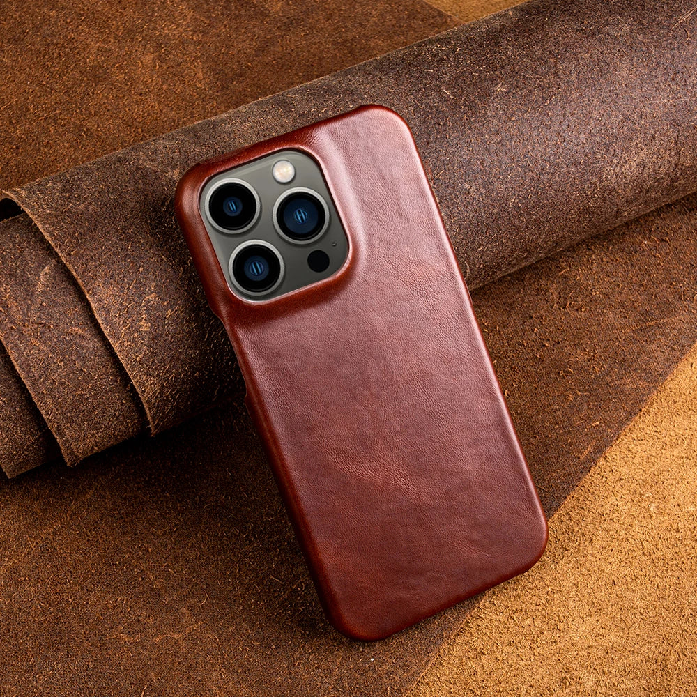 Aesthetic Vintage Retro Oil Wax Luxury Genuine Leather iPhone Case - DealJustDeal