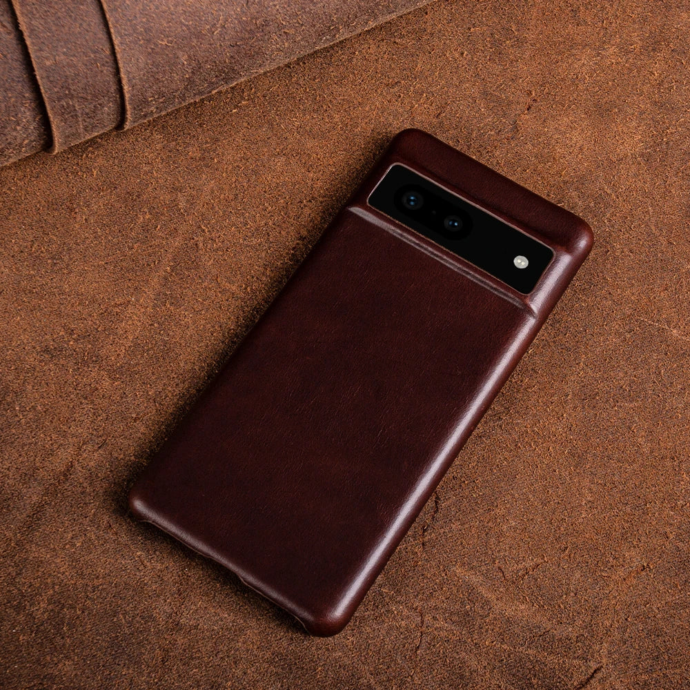 Half-wrapped Oil Wax Genuine Leather Google Case - DealJustDeal